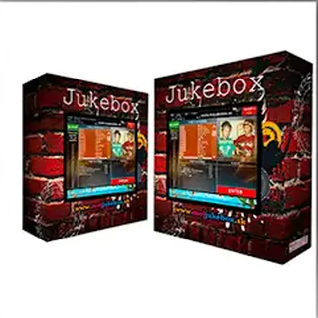Dve ukážky jukeboxu v tmavom červenom grafickom prevedení