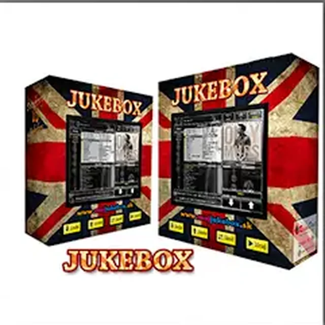Dve ukážky jukeboxu s výrazným motívom britskej vlajky
